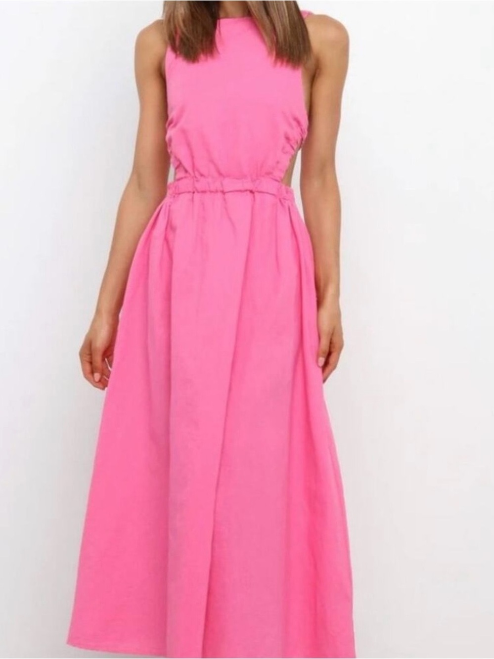 Petal & Pup Bright Pink Sleeveless Linen Cutout Maxi Dress